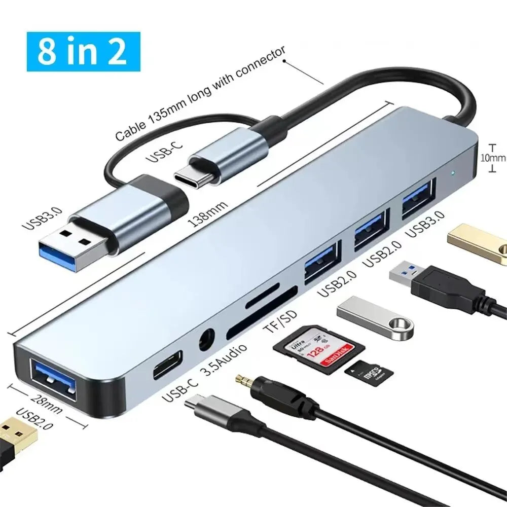 Hub USB-C 8-en-2 – Transformez votre ordinateur en machine complète